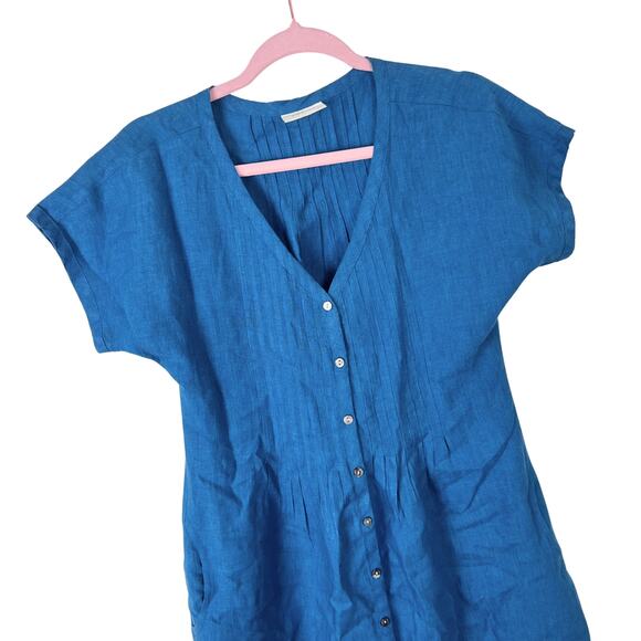 Poetry Blue Linen Button Front Dress Size US 2 - Picture 2 of 7